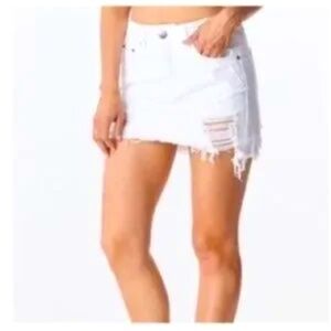 Litz Y2K Distressed Frayed Hem Denim Mini Skirt White sz M